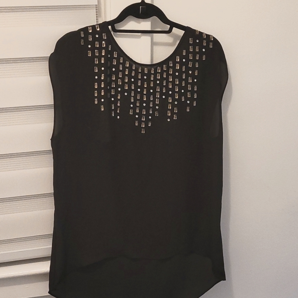 Black chiffon top with stones